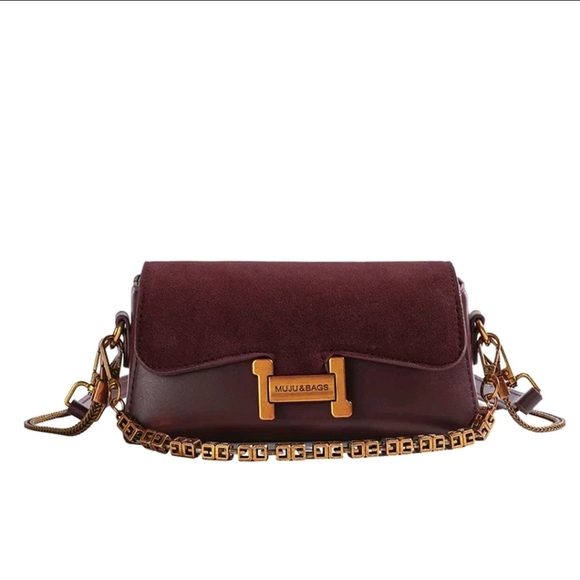 Crosbbody Purse Burgandy And Gold Women's Crossbody Bag - Picture 6 of 8